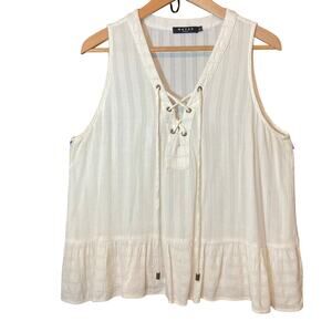 Maven West Ivory White Lace Up V-Neck Sleeveless Lightweight Tank Top